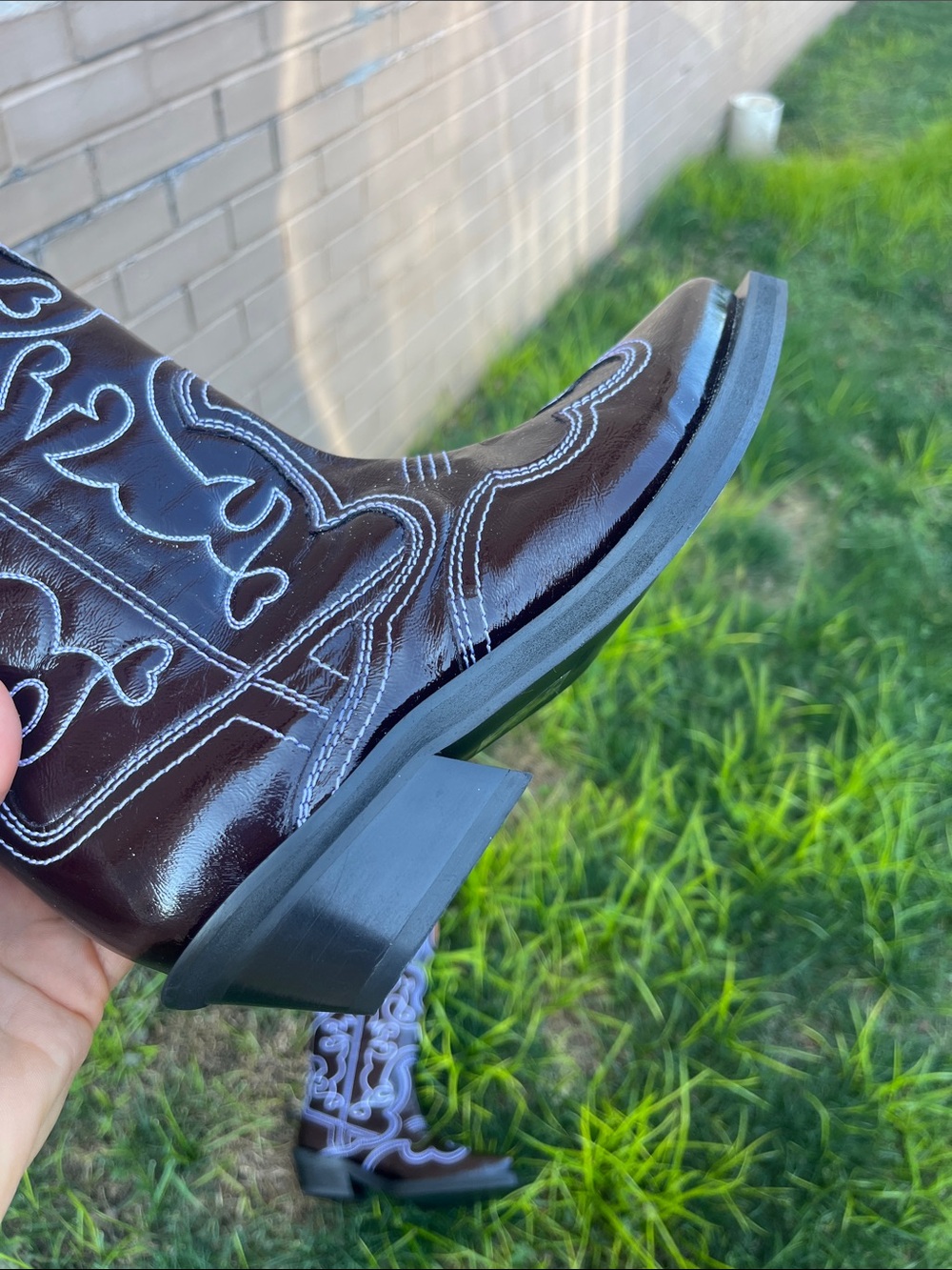 NWT Ganni Brown Borough Western Cowboy Boots with White Stitching, US 7/EUR 37 - Picture 5 of 5